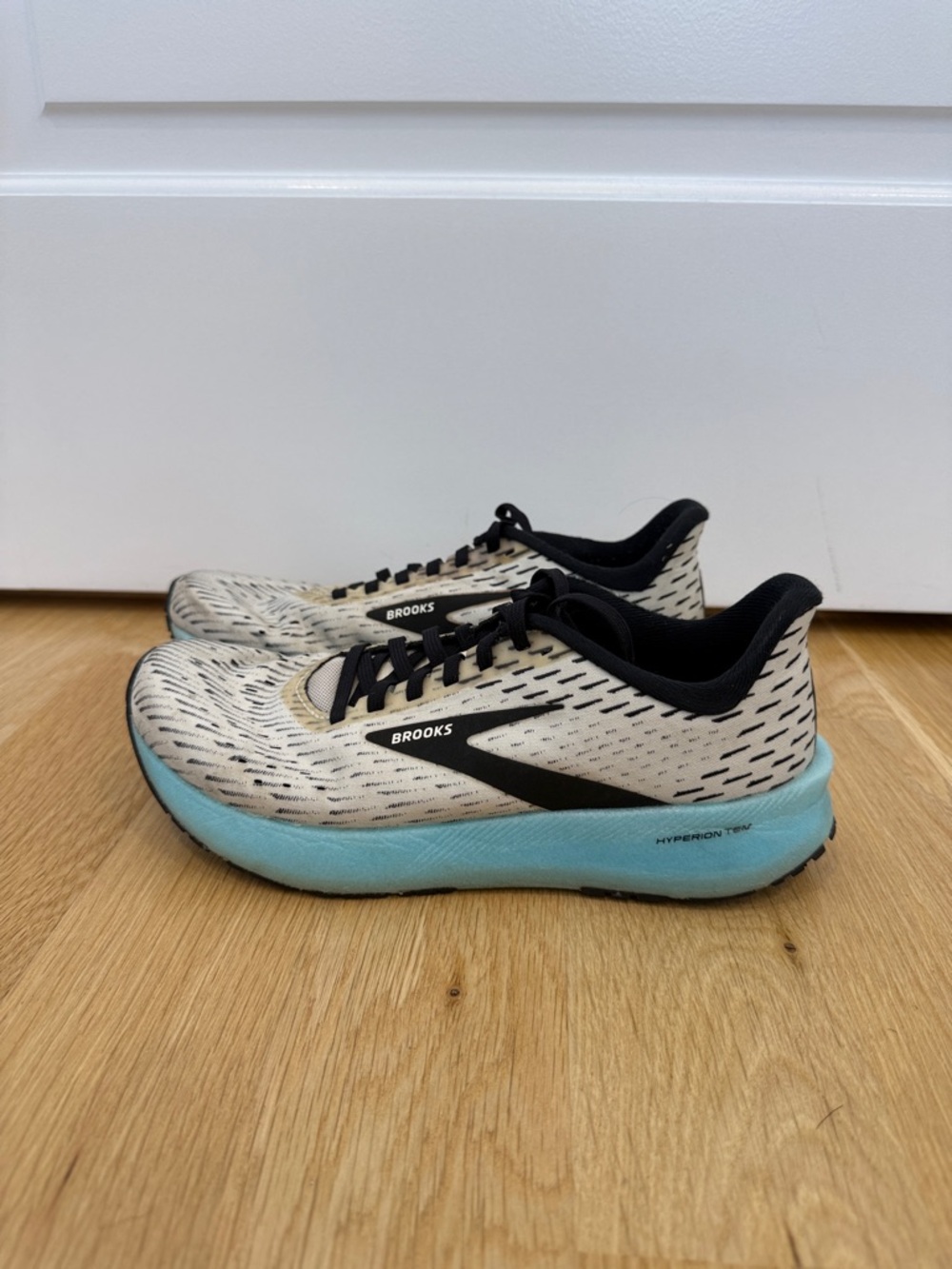 Women’s Brooks Running Shoes in Cream, Black and Light Blue